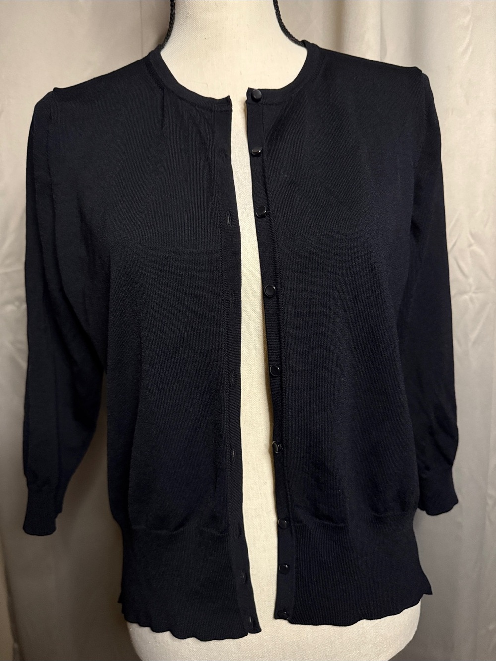 Ann Taylor Black Crewneck Button-Up Cardigan